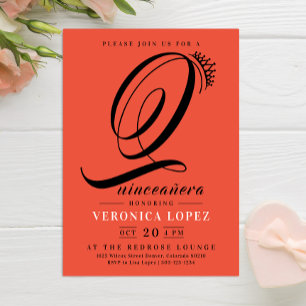 Convites Partido Modern Tiara Orange 15 Quinceañera