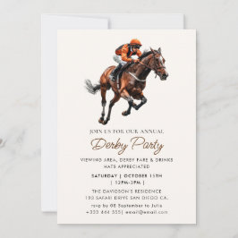 Convites Partido Modern Watercolor Jockey Race Horse Derby