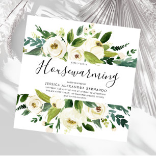 Convites Partido Modern White Florals Green Leaf Housearmin