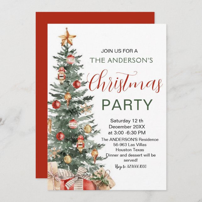 Convites Partido Moderno da Árvore de Natal Elegante (Frente/Verso)