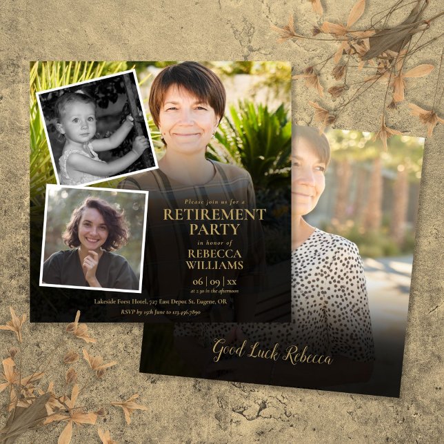 Convites Partido Moderno de Aposentação da Colagem de Fotos (Modern Photo Collage Retirement Party Invitation)