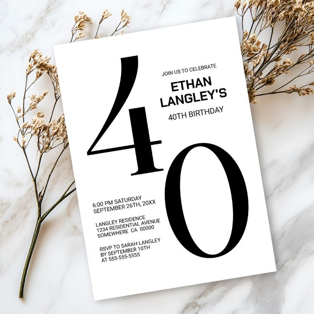 Convites Partido Moderno do aniversário de 40 anos Negro e  (Criador carregado)