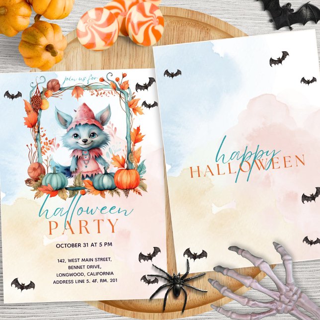 Convites Partido Moderno do Pastel Pumpkin Patch Fox Hallow (Criador carregado)