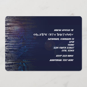 Convites Partido Moderno Legal Birthday Tech Typography