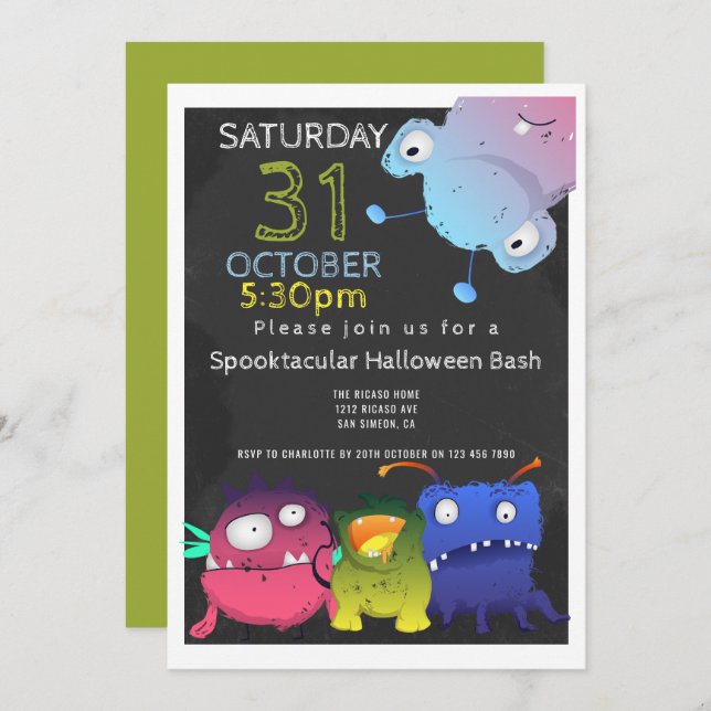 Convites Partido Monster Bash Halloween Personalizado (Frente/Verso)