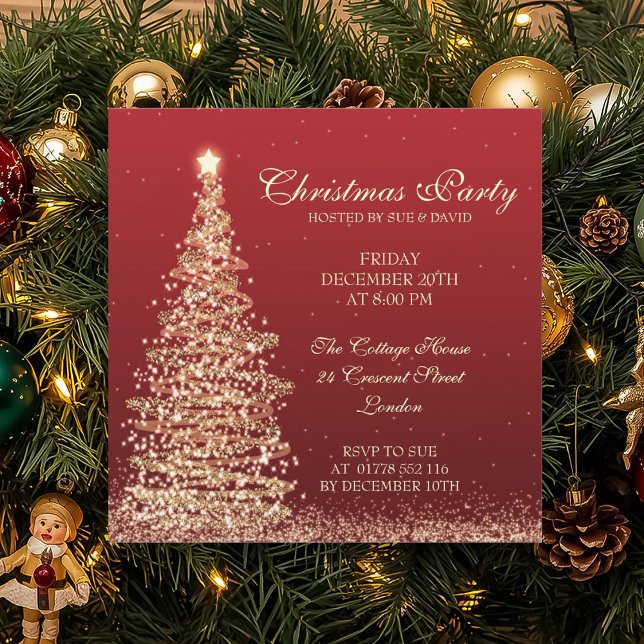 Convites Partido Natal Elegante Vermelho (Elegant Christmas Party Red Invitation)