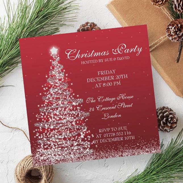 Convites Partido Natal Elegante Vermelho (Elegant Christmas Party Red Invitation)