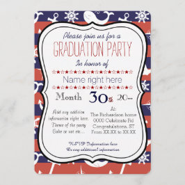 Convites Partido náutico de Graduaton dos azuis marinhos e