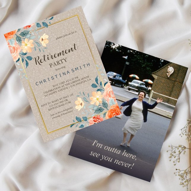 Convites Partido Neutro Terrestre de Aposentação da Aquarel (Neutral Earthy Floral Watercolor Retirement Party Invitation)