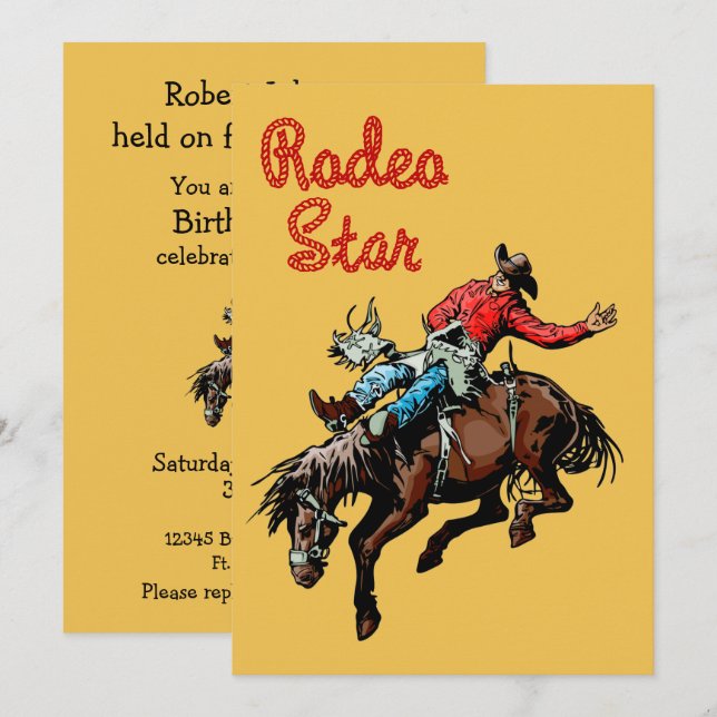 Convites Partido Ocidental Rodeo Cowboy Bronc Rider (Frente/Verso)