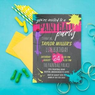 Convites Partido Paintball de Pintura Púrpura e Magenta