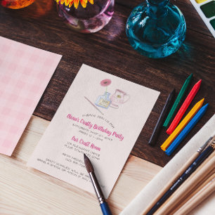 Convites Partido Paintbrush e Daisy Pink Gingham