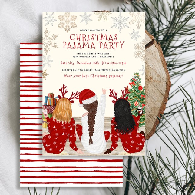 Convites Partido Pajama Moderno Red & White Watercolor (Set the tone for a cozy, winter Christmas pajama party with these cute, easy to personalize invites)