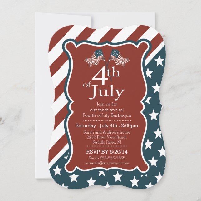 Convites Partido Patriotic Stars & Stripe 4 de julho (Frente)
