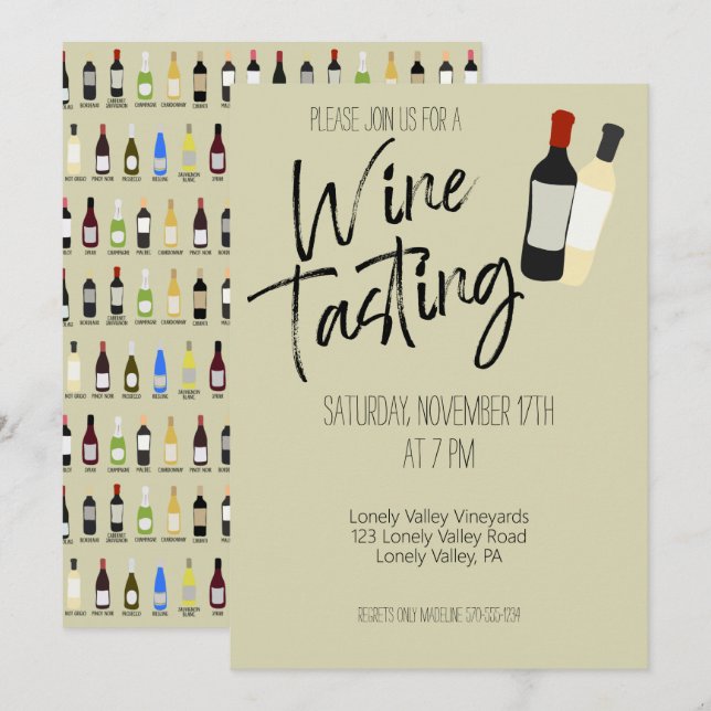 Convites Partido Personalizado do Provando de Vinho (Frente/Verso)