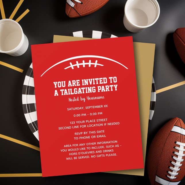 Convites Partido Personalizador de Futebol - ouro vermelho (Tailgating Party Invitation)