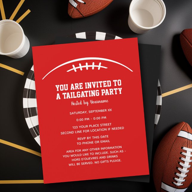 Convites Partido Personalizador de Futebol - preto vermelho (Tailgating Party Invitation)