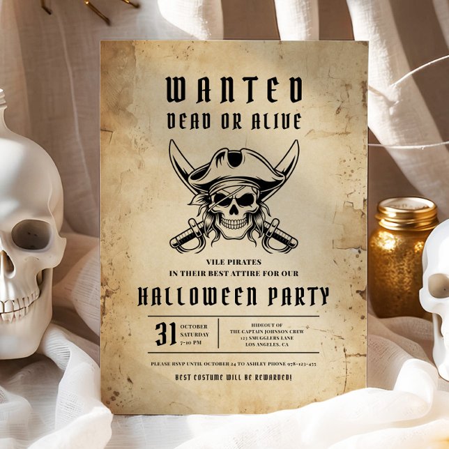 Convites Partido Pirate Skull Halloween (Pirate Skull Halloween Party Invitation)