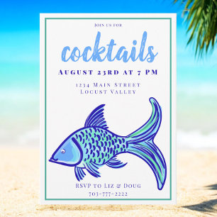 Convites Partido Preppy Blue Fish Coctail