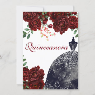 Convites Partido preto de Quinceanera das rosas vermelhas