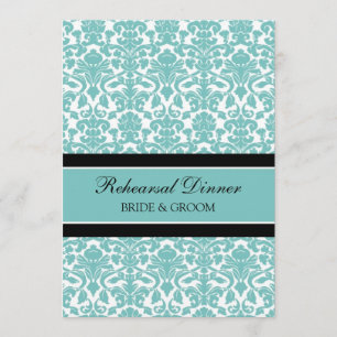 Convites Partido preto do jantar de ensaio do damasco da