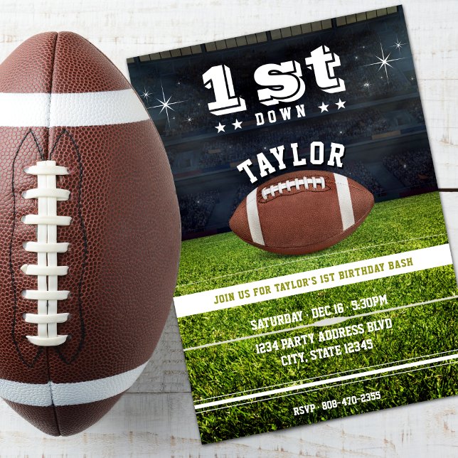 Convites Partido primeiro aniversario de Futebol Americano (American Football Field 1st Birthday Party Invitation)