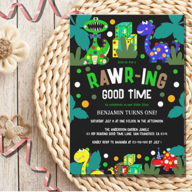 Convites Partido primeiro aniversario Dinossauro (Criador carregado)