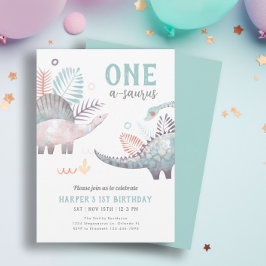 Convites Partido primeiro aniversario Dinossauro One-A-Saur