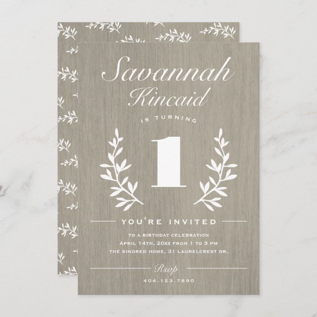 Convites Partido primeiro aniversario Rustic Woods (Frente/Verso)