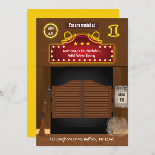 Convites Partido primeiro aniversario Wild West Cowboy