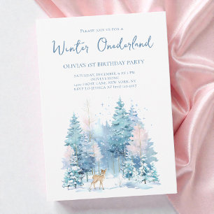 Convites Partido primeiro aniversario Woodland Deer Winter 