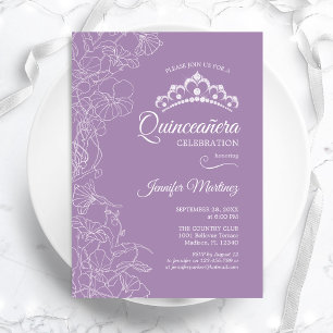Convites Partido Purple Floral Quinceanera