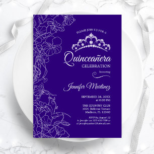 Convites Partido Purple Floral Quinceanera