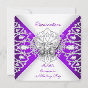 Convites Partido Quinceanera 15 Roxo Butterfly Tiara