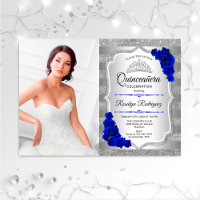 Partido Quinceanera Com Foto - Azul Real Prateado