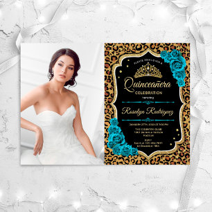 Convites Partido Quinceanera Com Foto - Leopard Print Teal