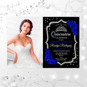 Convites Partido Quinceanera Com Foto - Royal Blue Silver