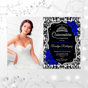 Convites Partido Quinceanera Com Foto - Royal Blue Silver