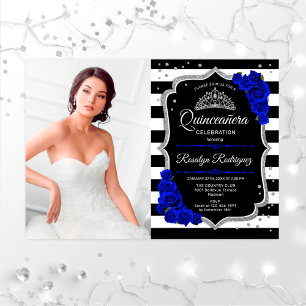 Convites Partido Quinceanera Com Foto - Royal Blue Silver