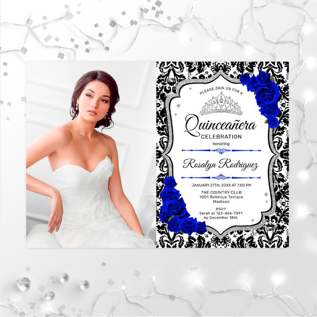 Convites Partido Quinceanera Com Foto - Royal Blue Silver (Criador carregado)
