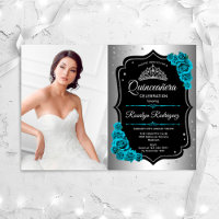 Partido Quinceanera Com Foto - Teal Preto Prateado
