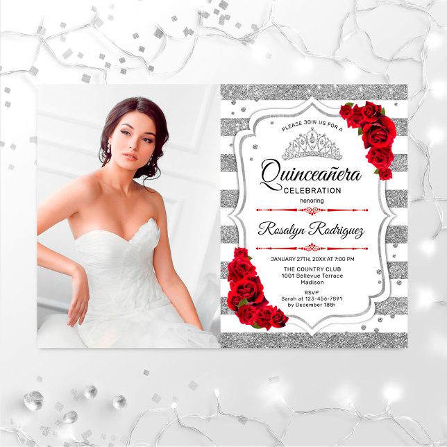 Convites Partido Quinceanera Com Foto - Vermelho Branco Pra (Criador carregado)