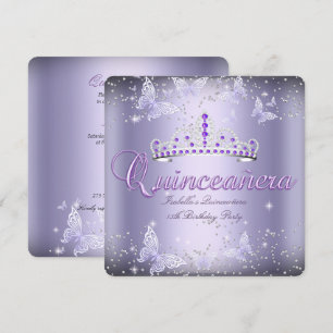 Convites Partido Quinceanera Purple Tiara Butterfly 2