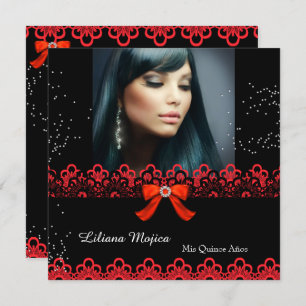Convites Partido Quinceanera Red Lace Jewel Arco 2