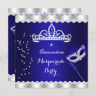 Convites Partido Quinceanera Royal Blue Tiara Mascarada