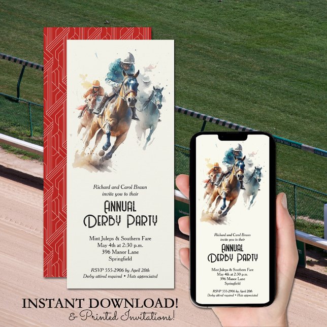 Convites Partido Racecavalo e Jockeys Derby (Racehorses and Jockeys Derby Party Invitations - printed and perfect size for INSTANT DOWNLOAD!)