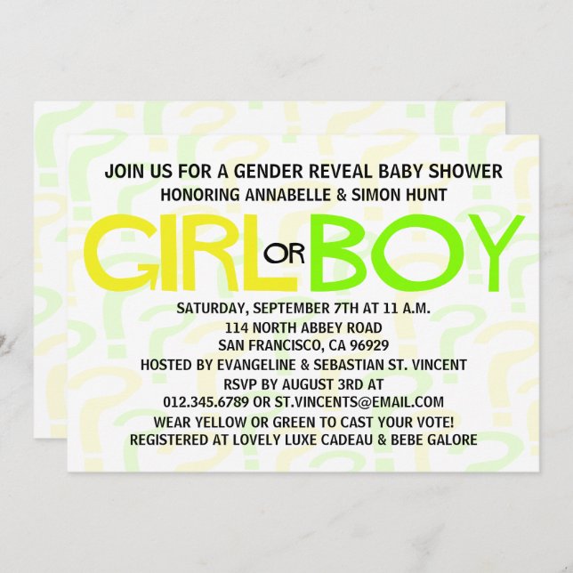 Convites Partido Revelação do Gênero da Tipografia Amarela  (Frente/Verso)