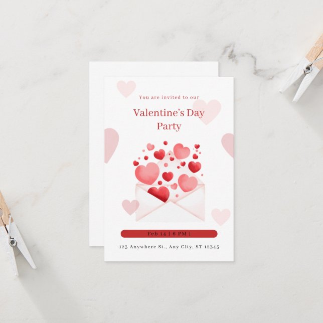 Convites Partido Romântico Rosa e Namorados Branco (Frente/Verso In Situ)