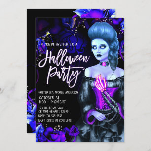 Convites Partido roxo de incandescência do Dia das Bruxas