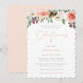 Convites Partido Russo Bonito Peach Floral Girl Christening